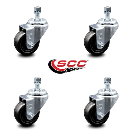 Service Caster 3 Inch Hard Rubber Wheel Swivel 10mm Threaded Stem Caster Set SCC-TS20S314-HRS-M1015-4